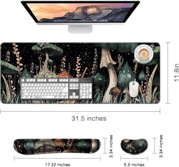 MIBITRI Keyboard Mouse Pad Set, Extended Gaming Mouse Pad+Ergonomics Keyboard Wrist Rest Support, Memory Foam, Easy Typing Pain Relief, 4Pcs XXL Ultra Thick Desk Mat, Snails and Mushroom - Image 5