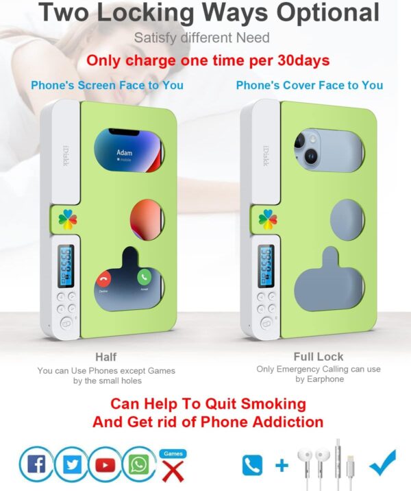 iDiskk Phone Lock Box with Timer, Phone Jail, Self-Control Phone Safe Timed Lock Box for All iPhone and Most Android Phones, Electronic timed Locker Box Gift for Kids, Adult,Lock Phone Away(Green) - Image 4
