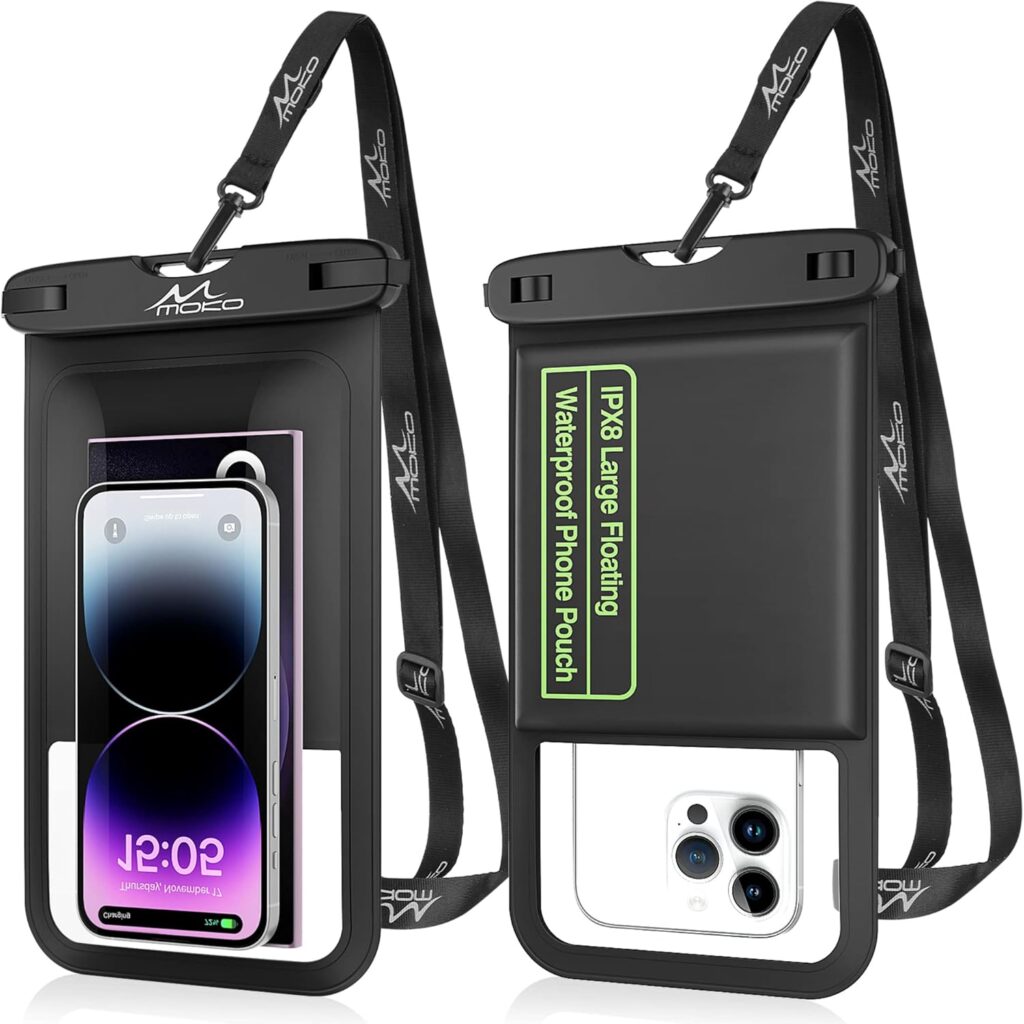 MoKo 2 PCS Waterproof Phone Pouch 9”, Floating Underwater Cell Phone Dry Bag with Lanyard Clear Phone Pouch Case Compatible with iPhone 14 13 Pro Max X/Xr/Xs, Galaxy S21/S10, Black+Black