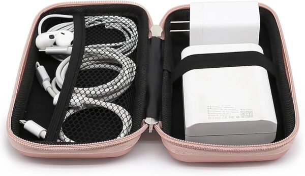 iMangoo Shockproof Carrying Charger Case Hard Protective EVA Impact Resistant Power Bank Pouch Small Electronics Organizer Cable Accessory Travel Essentials for Women,Size 6.5''x3.2''x1'',Rose Gold - Image 3