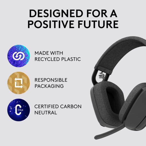 Logitech Zone Vibe 100 Lightweight Wireless Over Ear Headphones with Noise Canceling Microphone, Advanced Multipoint Bluetooth Headset, Works with Teams, Google Meet, Zoom, Mac/PC - Graphite - Image 5