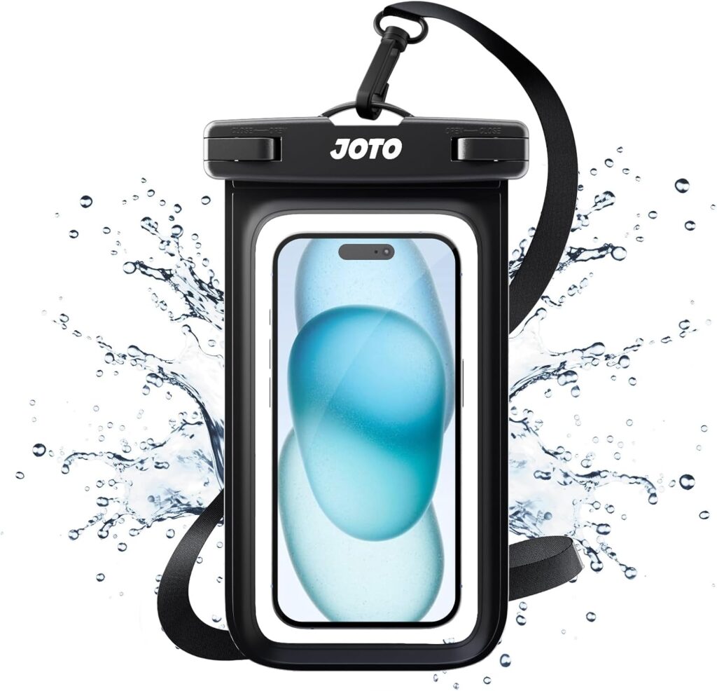 JOTO Waterproof Phone Pouch Cellphone Dry Bag Case for iPhone 16 15 14 13 12 Pro Plus Max XR X 8 7 6S SE, Galaxy S23 S22 S22+ S21 up to 7″ -Black