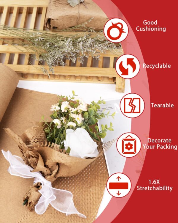 Honeycomb Packing Paper Wrap 15” x 315’, Brown Recycled Moving Supplies Eco-Friendly Bubble Paper Packing Wrapping for Fragile Items, Glassware, Ceramics, Electronics and Decorations Packaged Bouquet - Image 3