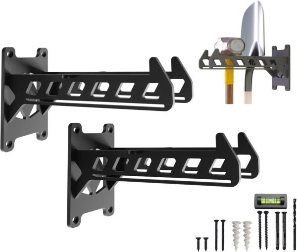 Heavy-Duty Garage Shelving Aide Hooks by Balin Designs (Black) Utility Brackets for 10” - 12 "Shelves with Included Hardware, Ideal for Workshop, Garden Tools, and Electronic Item hangings (Set of 2)