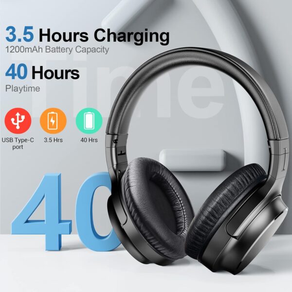 ROSIDA Wireless Headphones for TV, Over-Ear Bluetooth 5.0 TV Headset for Seniors, 196ft Wireless Range Support Optical,AUX, RCA and USB Output,High Volume, Hi-Fi Audio&No Delay,Up to 40 Hours Playtime - Image 6