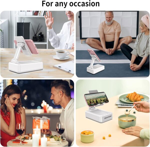 JTEMAN Portable Phone Stand with Speaker Bluetooth Wireless,Gifts for Men Women,Birthday for Women Men,Kitchen Gadgets for Men,Phone Holder for Desk - White - Image 4
