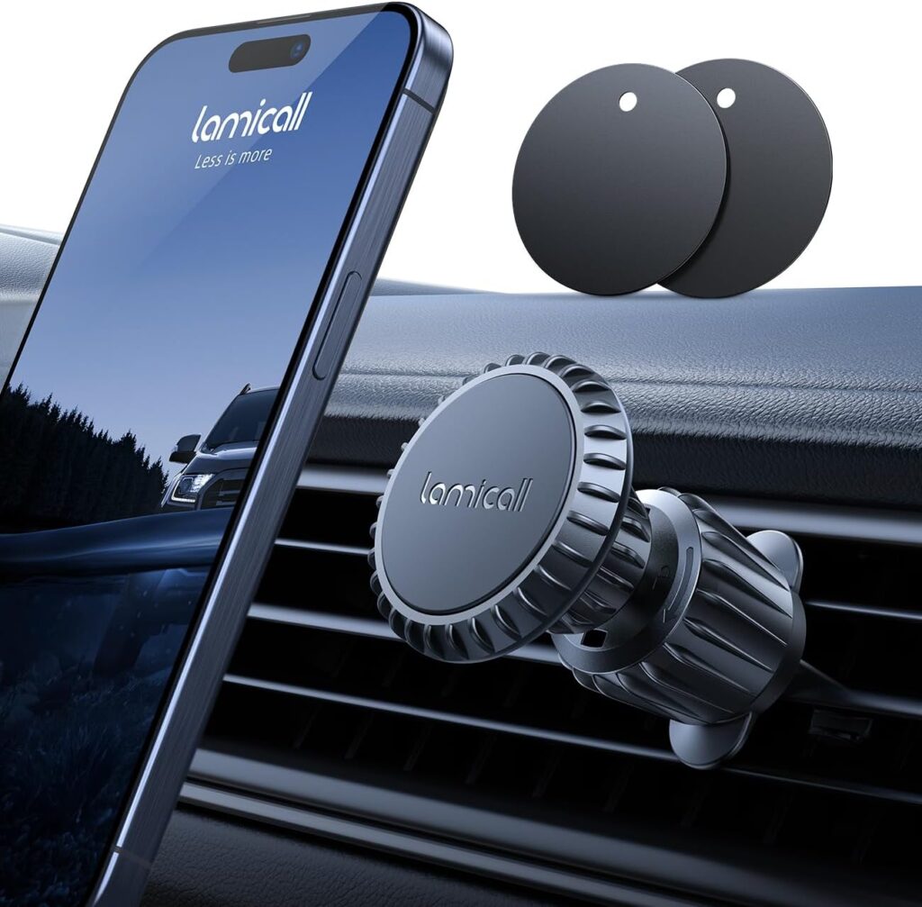 Lamicall Magnetic Car Phone Holder Vent 2024 Upgrade 6X N52 Strong Magnets, Universal Mobile Phone Mount Hook, 360 Rotating Air Vent Cradle for iPhone, Samsung, Huawei, All Smartphones & Tablets