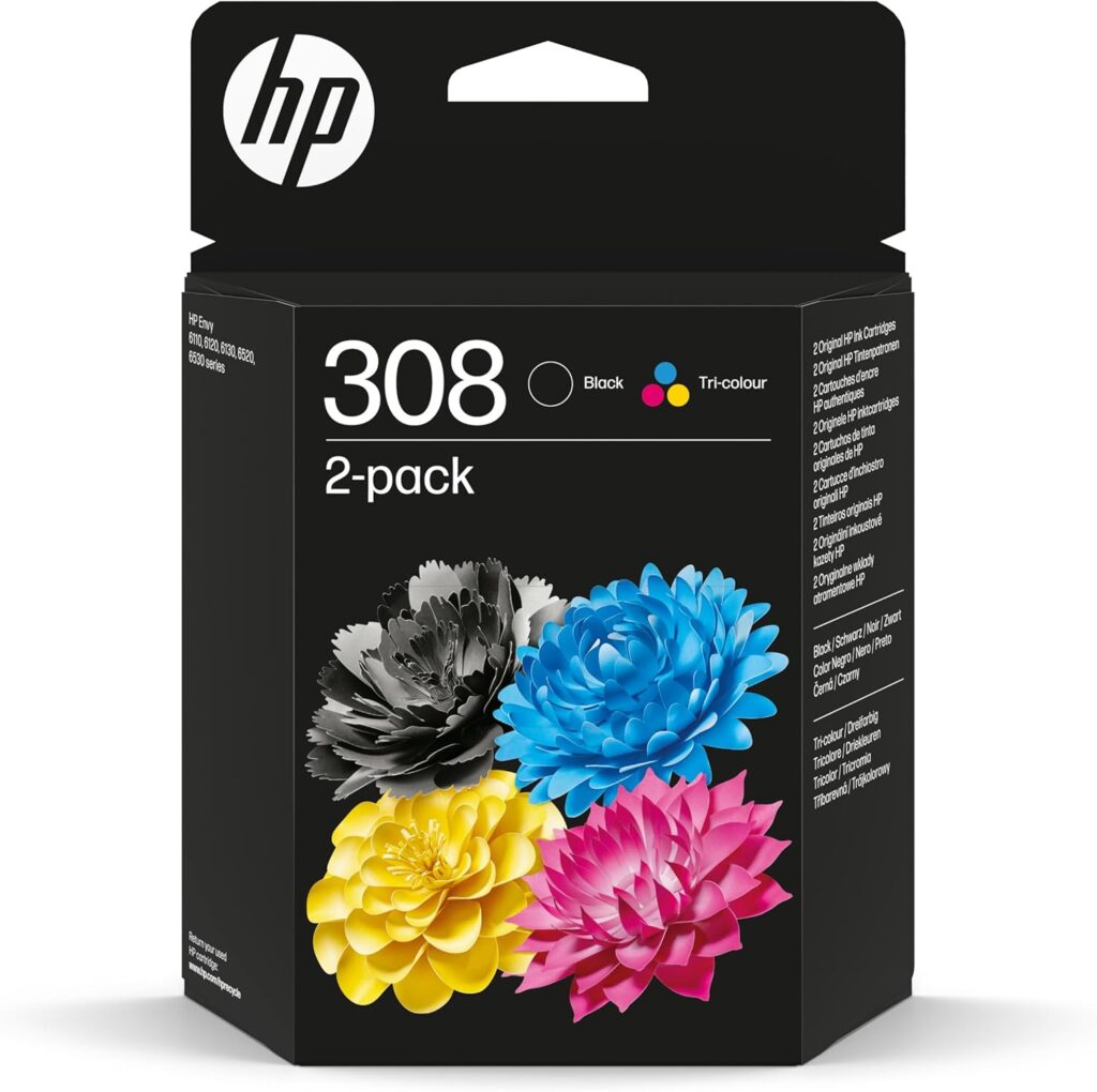 HP 308 black & Colour Ink Cartridge Combo Pack For HP Envy 6122e 6532e 6520e 6132e 6530e 6120e 6110e 6558e 6110e 6130e All-in-One Printers