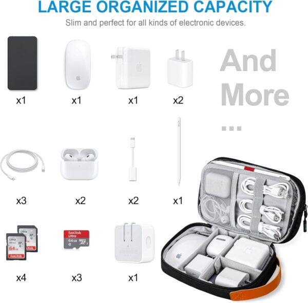 Lacdo Electronics Organizer Travel Case, Travel Bag Cable Organizer for Essentials, Water Resistant Tech Accessories Carry Storage for Cord, Phone, Cables, Airpods, USB Flash Drive, Daily Items, Black - Image 7