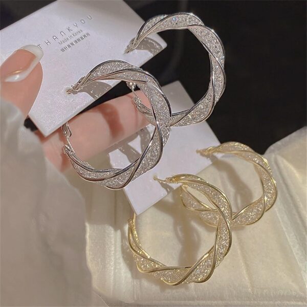 Hypoallergenic Hollow Hoop Earrings, Lightweight Luxury Elegant Durable Huggie Earrings Super Flash Crystal Earrings - Image 2