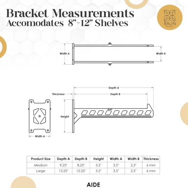 Heavy-Duty Garage Shelving Aide Hooks by Balin Designs (Black) Utility Brackets for 10” - 12 "Shelves with Included Hardware, Ideal for Workshop, Garden Tools, and Electronic Item hangings (Set of 2) - Image 3