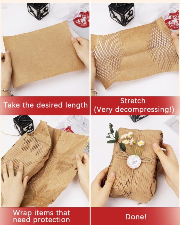 Honeycomb Packing Paper Wrap 15” x 315’, Brown Recycled Moving Supplies Eco-Friendly Bubble Paper Packing Wrapping for Fragile Items, Glassware, Ceramics, Electronics and Decorations Packaged Bouquet - Image 2