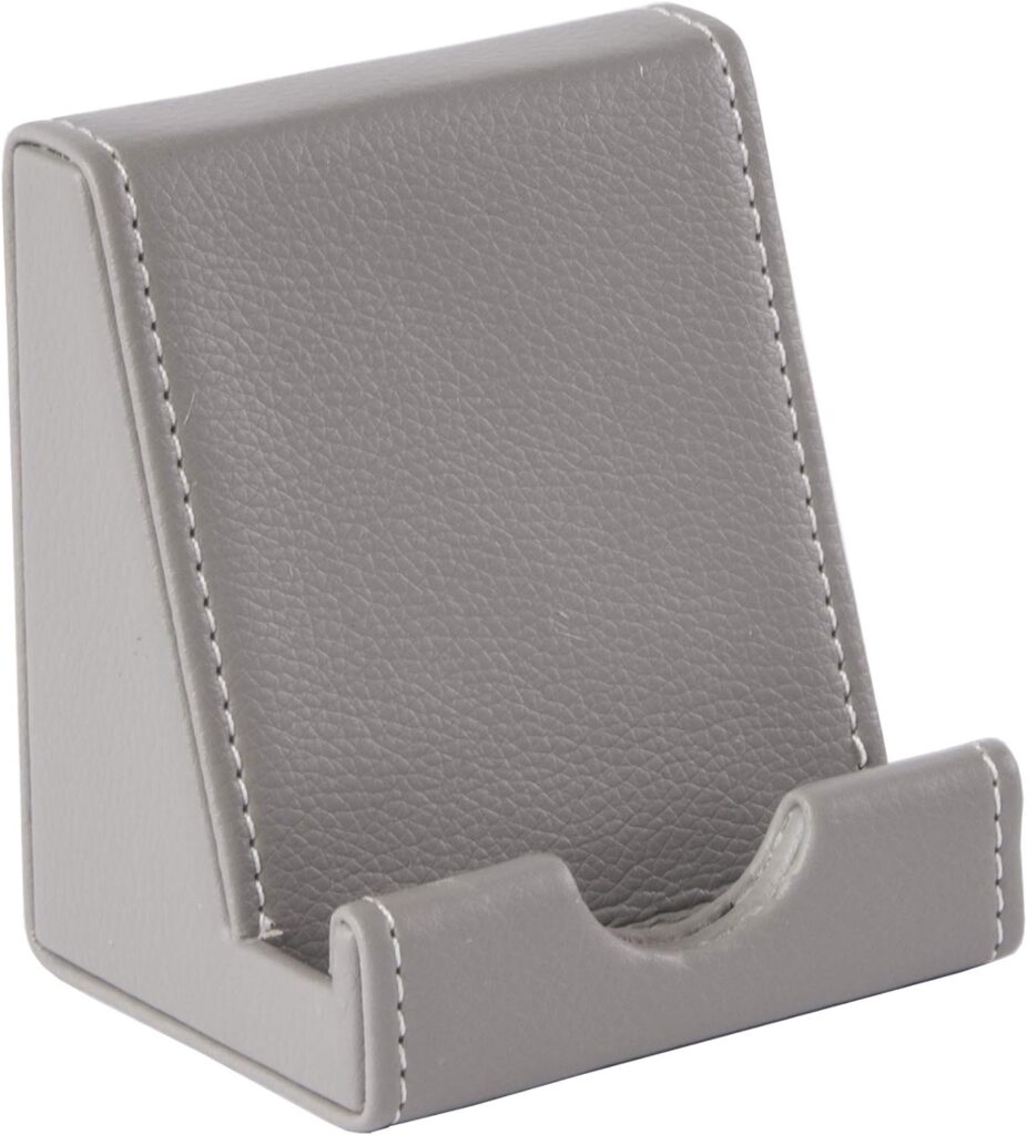 OSCO Grey Faux Leather Phone Holder | Mobile Stand | Cell Phone Dock | Device Cradle | H8 x W8.7 x D6 cm |