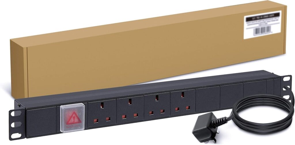 LMS Data 4 Way PDU Extension Lead- 13A Multi Plug Switched Power Distribution Unit (PDU) Rack Mount Charging Station with 1.8 M Cord Cable for Home Office 19 Inch PDU Server Cabinet, UK Socket Type