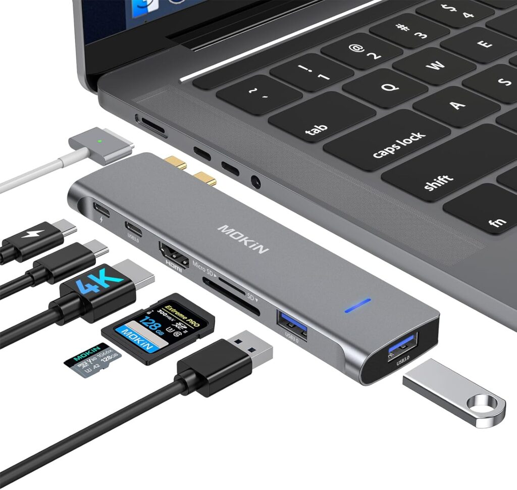 MOKiN USB-C Adapter for MacBook Pro 2023,2022,2021, 7 in 2 MacBook Pro USB Adapter for MacBook Pro/Air M1M2M3, Mac Dongle with 4K HDMI, 2 USB 3.0, TF/SD, USB-C 100W and Thunderbolt3