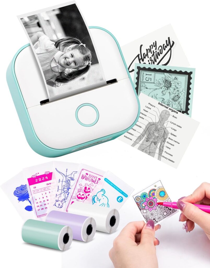 Memoking Print Pods Mini Printer – Sticker Printer T02 Portable Thermal Printer Inkless Sticker Maker Machine Bluetooth Pocket Printer Phone Printer for Study Graphics, Anatomical Diagrams, Photos