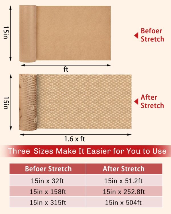 Honeycomb Packing Paper Wrap 15” x 315’, Brown Recycled Moving Supplies Eco-Friendly Bubble Paper Packing Wrapping for Fragile Items, Glassware, Ceramics, Electronics and Decorations Packaged Bouquet - Image 6