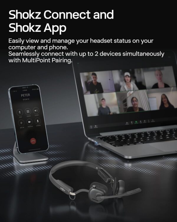 SHOKZ New OpenMeet UC - Open-Ear Bluetooth Computer Headset, Noise Cancelling Mic + Mute Button, USB-C Dongle Compatible with PC & Mac, Wireless Work Headphones, Customizable Fit, Smart App - C610 UC - Image 10