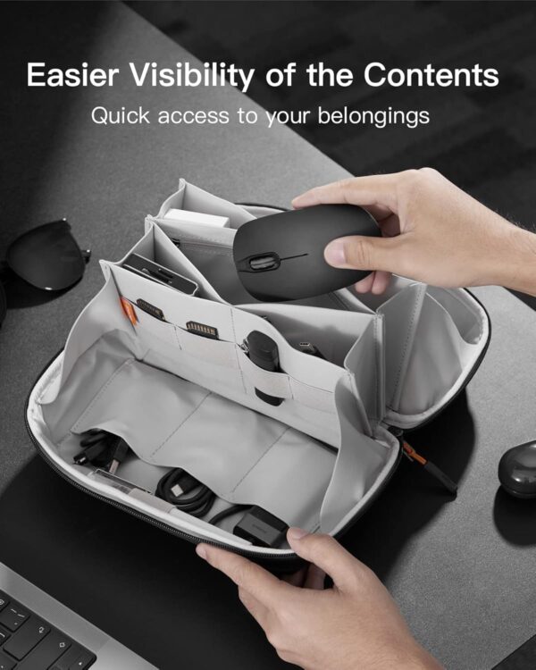 Inateck Electronics Organizer Travel Case, 180° Open Water-resistant Tech Pouch, Multifunctional Travel Organizer Bag, Electronic Accessories Carry Case for Cable, Cord, Charger, Phone, Black, Large - Image 7
