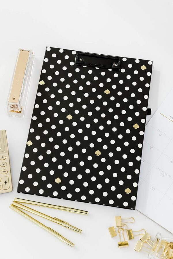 Kate Spade New York A4 Clipboard Folio with Low Profile Clip, Black Professional Padfolio Includes Lined Notepad, Pen Loop, and Pocket, Polka Dots - Image 7