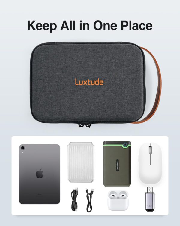 Luxtude Electronic Organizer Travel Case Hard Shell, Hard Case for Electronics, Portable Tech Bag, Tech Accessories Case, Carrying Case for iPad Mini (Up to 7.9’’), Magic Mouse, Charger - Image 3