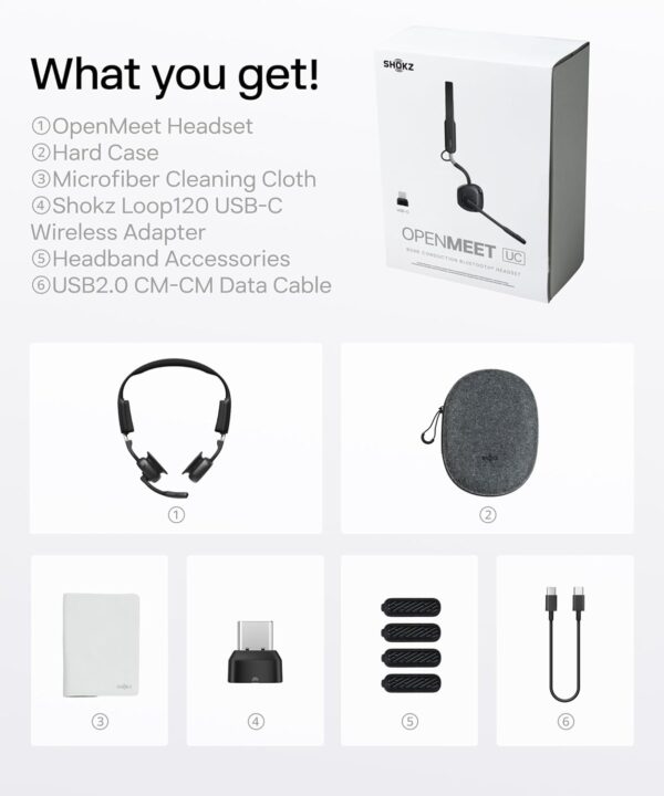 SHOKZ New OpenMeet UC - Open-Ear Bluetooth Computer Headset, Noise Cancelling Mic + Mute Button, USB-C Dongle Compatible with PC & Mac, Wireless Work Headphones, Customizable Fit, Smart App - C610 UC - Image 11