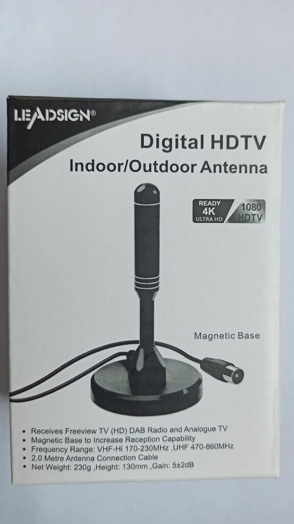 LEADSIGN Portable Indoor/Outdoor TV Aerial with Magnetic Base, 360°Reception High Gain Digital Freeview TV Antenna, 4K 1080P VHF UHF (Black) - Image 8
