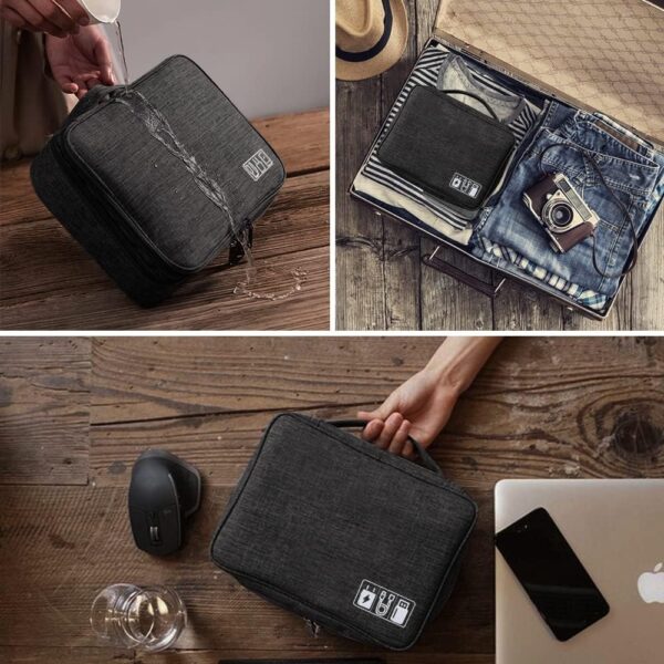 HCFGS Travel Cable Organiser Bag,Accessories Organizer Bag Extra Large 3-Layers Universal Carry Travel Gadget Bag for Power Bank, Data Cable (Black) - Image 7
