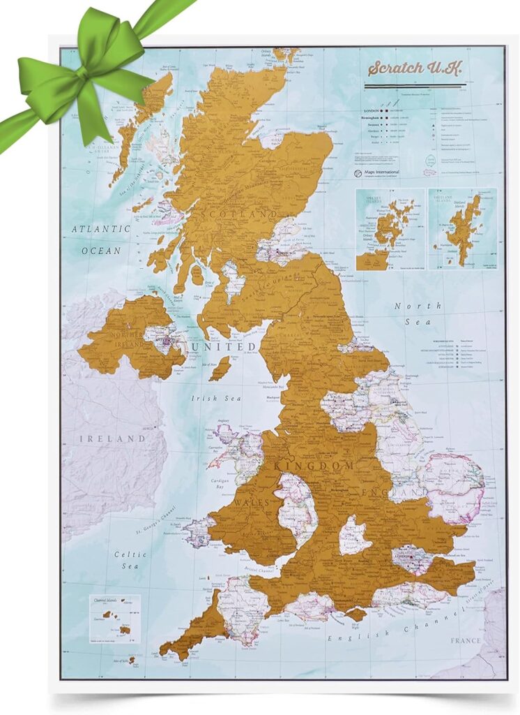 UK Map Poster- United Kingdom Scratch Off Print – Most Detailed – Camper Van Accessories – Maps International – 59 x 42 cm