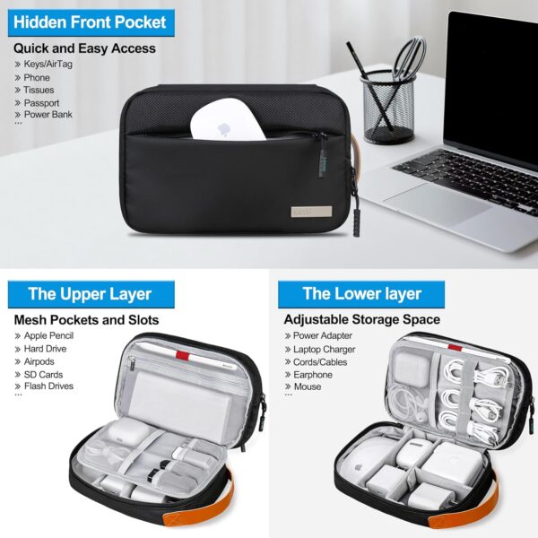 Lacdo Electronics Organizer Travel Case, Travel Bag Cable Organizer for Essentials, Water Resistant Tech Accessories Carry Storage for Cord, Phone, Cables, Airpods, USB Flash Drive, Daily Items, Black - Image 2