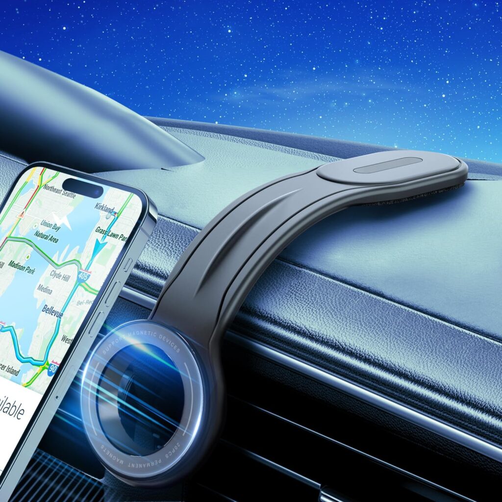 MagSafe Car Mount Bendable, Detachable Aluminum Arm Magnetic Car Phone Holder [20 Strong Magnets], Dashboard Car Phone Holder for iPhone 16/15/14/13/12 Series Mag Safe Accessory