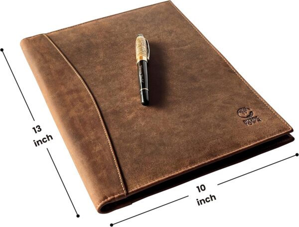 Leather A4 Conference Folder | Professional Organizer for Men and Women | Handmade Durable Leather Portfolio with Sleeves for Documents and Notepad by Rustic Town (Brown) - Image 3