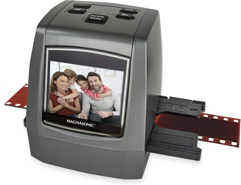 Magnasonic All-In-One High Resolution 22MP Film Scanner, Converts 35mm/126KPK/110/Super 8 Films, Slides, Negatives into Digital Photos, Vibrant 2.4″ LCD Screen, Impressive 128MB Built-In Memory