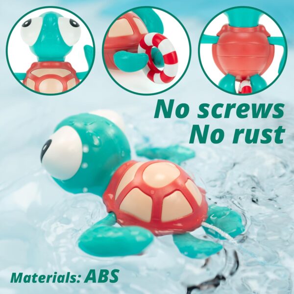 DUCKBOXX XX Pull-String Swimming Sea Friends Bath Toy, No Battery Mold-Free Anti-Rust Interactive Montessori Toy for Kids (Turtle with Swim Ring) - Image 4