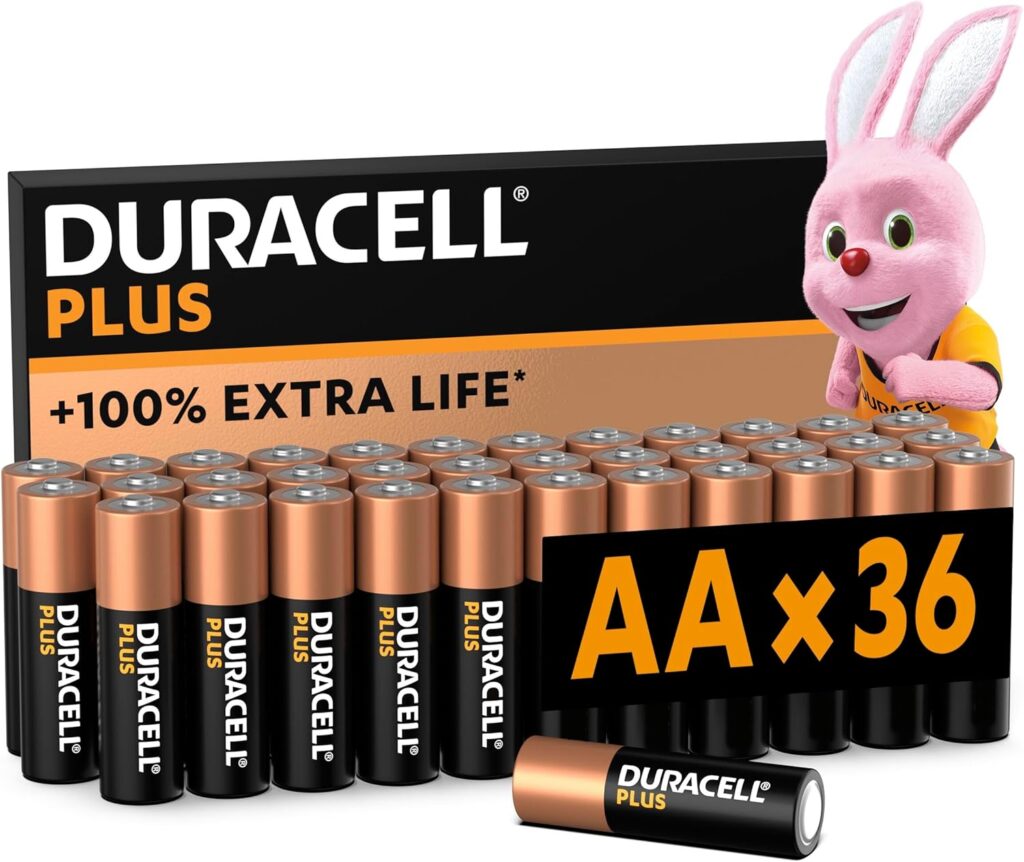 Duracell Plus AA Batteries (36 Pack) – Alkaline 1.5V – Up To 100% Extra Life – Reliability For Everyday Devices – 0% Plastic Packaging – 10-Year Storage – LR6 MN1500