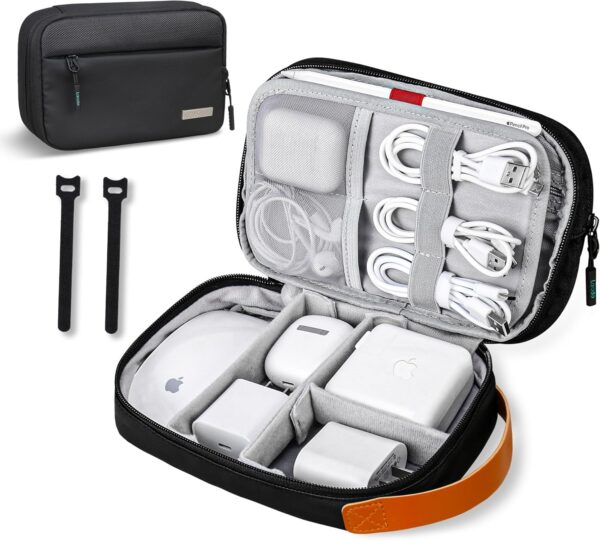 Lacdo Electronics Organizer Travel Case, Travel Bag Cable Organizer for Essentials, Water Resistant Tech Accessories Carry Storage for Cord, Phone, Cables, Airpods, USB Flash Drive, Daily Items, Black