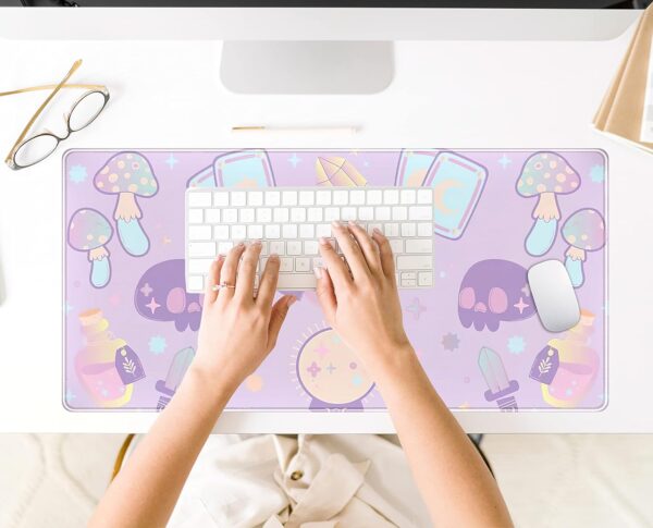 Kawaii Purple Desk Mat,Cute Witchy Elements Mouse Pad, Desk Pad Mystical Goth,XXL Gamig Desktop Mat,Extended Keyboard Mousepad Large for Computer Laptop,Girl Gamer Desk Decor 31.5''x15.7'' - Image 6