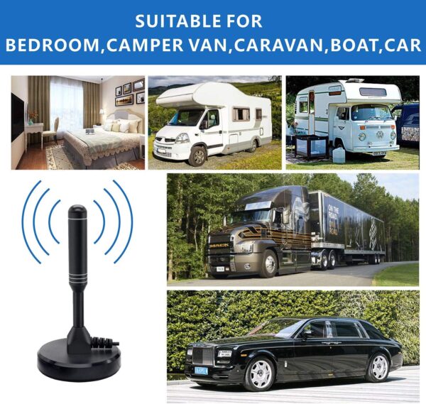 LEADSIGN Portable Indoor/Outdoor TV Aerial with Magnetic Base, 360°Reception High Gain Digital Freeview TV Antenna, 4K 1080P VHF UHF (Black) - Image 7