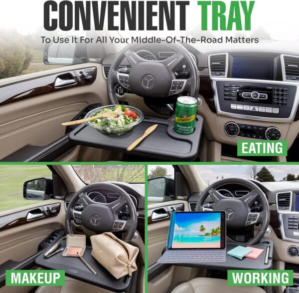 lebogner Steering Wheel Tray, Car Tray for Eating, Hook On Steering Wheel Desk for Food, Laptop and Car Accessories, Car Road Trip Must Haves Gadgets Car Table (Black) - Image 2