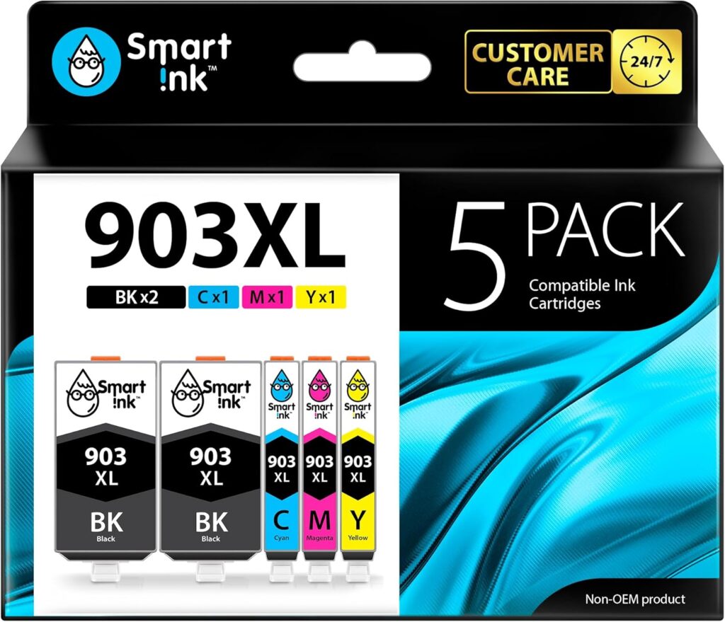 Smart Ink Compatible Ink Cartridge Replacement for HP 903 903XL High Yield 5 Multipack (2 Black XL & C/M/Y) with Advanced Chip Technology to use with Officejet 6950 Officejet Pro 6960 6970 All-in-one