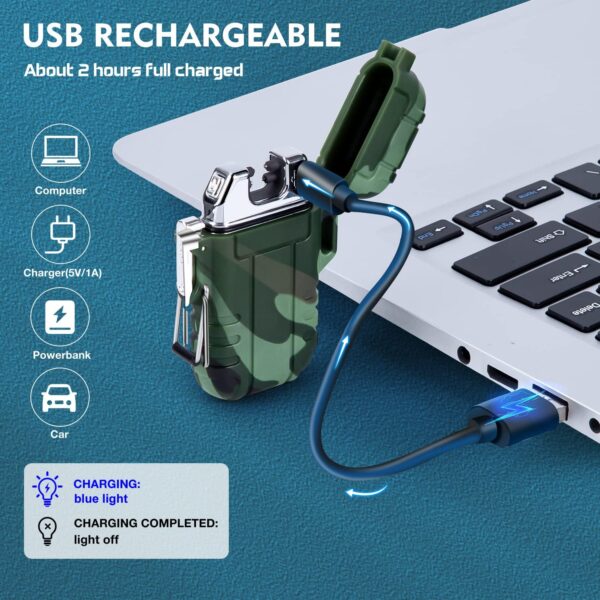 LcFun Waterproof Lighter Outdoor Windproof Lighter Dual Arc Lighter Electric Lighters USB Rechargeable Flameless Plasma Cool Lighters for Camping, Hiking, Adventure, Survival Tactical Gear - Image 3