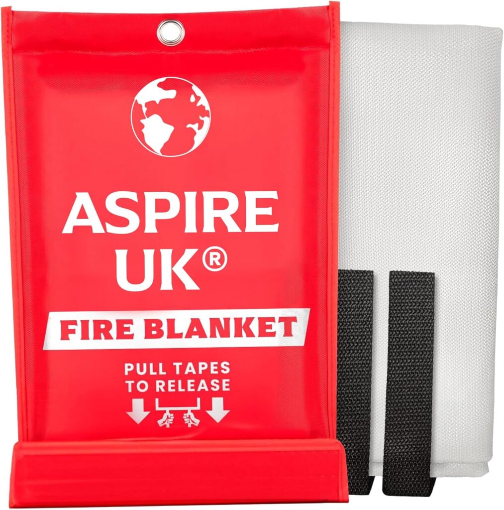 ASPIRE UK 1M x 1M Fire Blanket – 1 Pack – Kitemarked Fiberglass Fire Suppression Blanket for Kitchen, Home, Office & Caravan