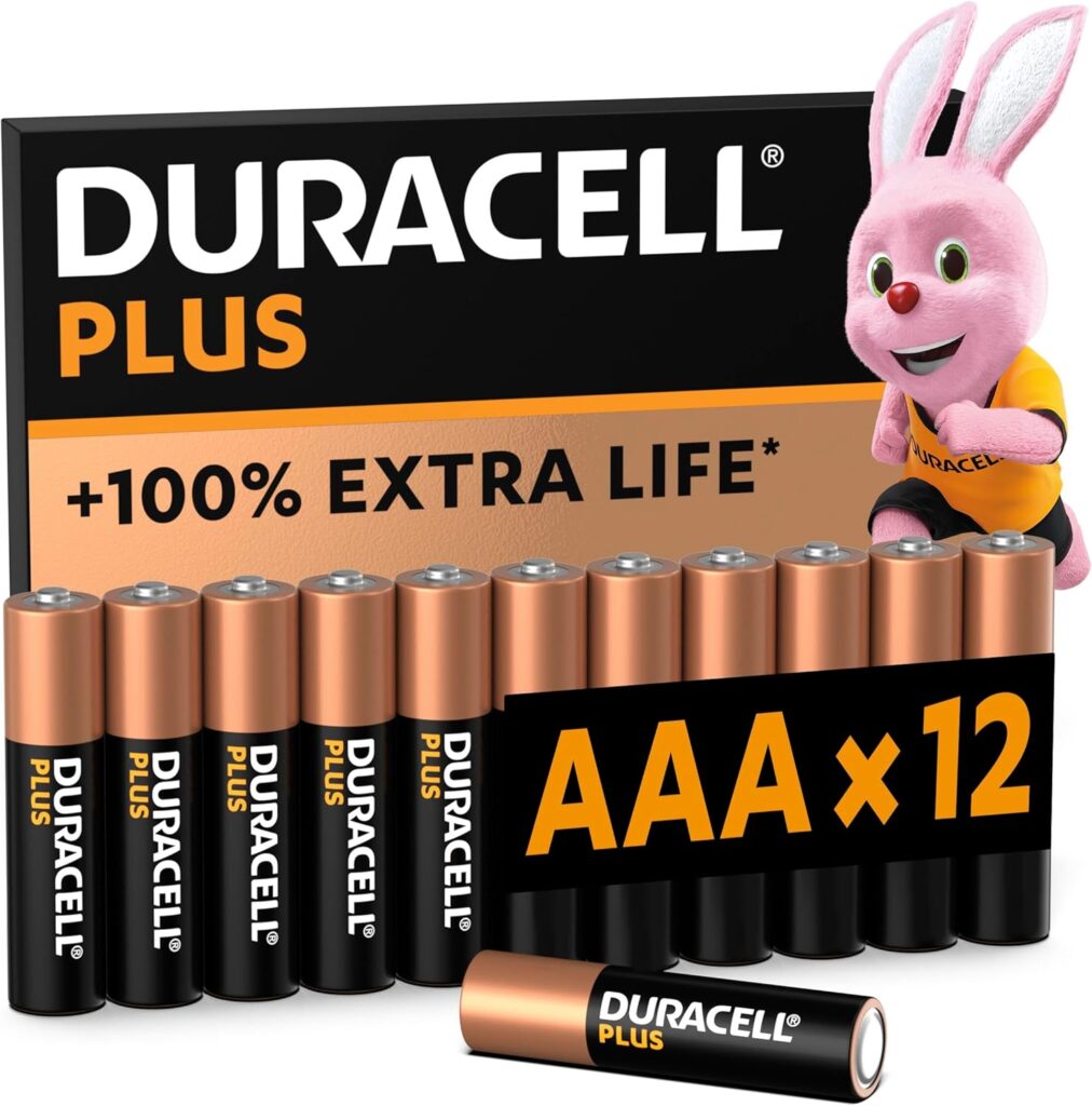 Duracell Plus AAA Batteries (12 Pack) – Alkaline 1.5V – Up To 100% Extra Life – Reliability For Everyday Devices – 0% Plastic Packaging – 10-Year Storage – LR03 MN2400
