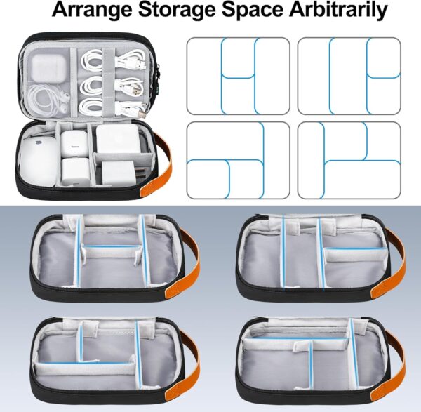 Lacdo Electronics Organizer Travel Case, Travel Bag Cable Organizer for Essentials, Water Resistant Tech Accessories Carry Storage for Cord, Phone, Cables, Airpods, USB Flash Drive, Daily Items, Black - Image 4