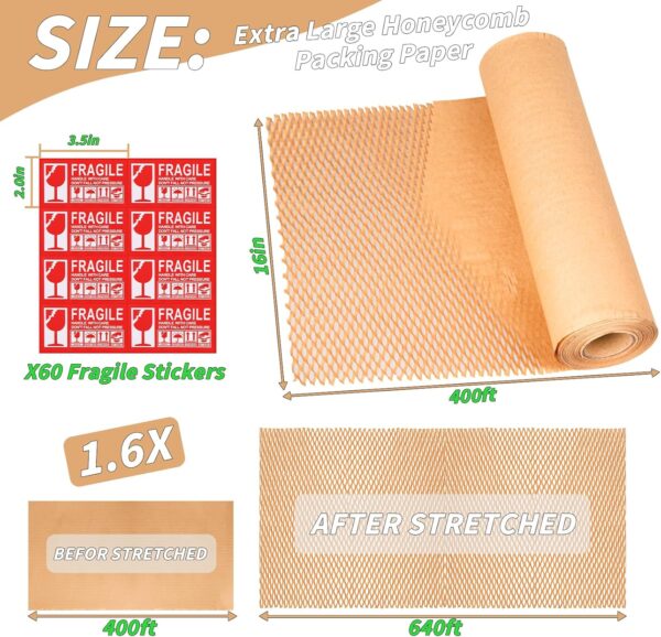 Honeycomb Packing Paper 16" x 400', Bubble Cushioning Wrap for Packing/Shipping/Moving, Eco-Friendly Bubble Packing Paper Wrapping for Fragile Items,Electronics and Bouquet Packaged - Image 2