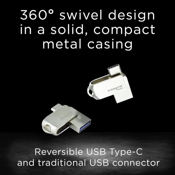 Integral 128GB 360-Dual USB 3.2 Gen 1 Type C and Type A Flash Drive with Solid Metal Casing, Fast Transfer Speeds and Simply Plug and Play IPhone 15, 16 series, Macbook Pro/Air and Ipad Pro - Image 3