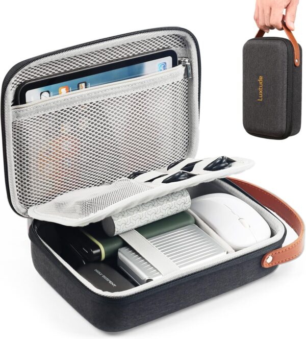Luxtude Electronic Organizer Travel Case Hard Shell, Hard Case for Electronics, Portable Tech Bag, Tech Accessories Case, Carrying Case for iPad Mini (Up to 7.9’’), Magic Mouse, Charger