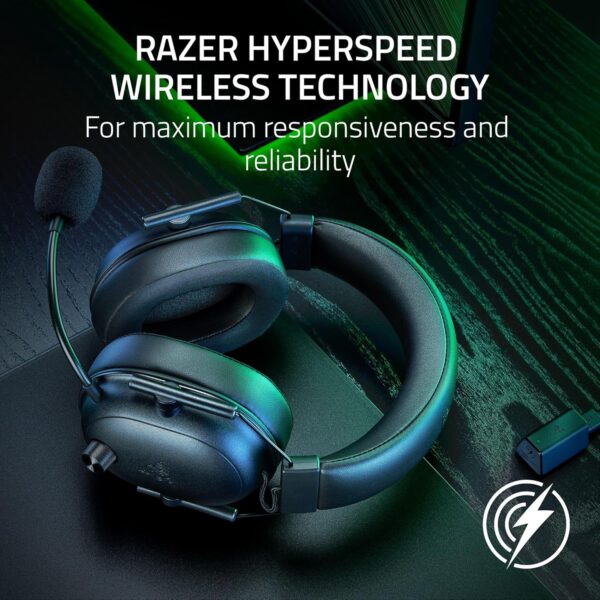 Razer BlackShark V2 HyperSpeed Wireless Gaming Headset: 280g Lightweight - THX Spatial Audio - Bendable Mic - 50mm Drivers - 2.4GHz, Bluetooth or USB - 70 Hr Battery w/USB Type C Charging - Black - Image 4