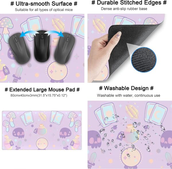 Kawaii Purple Desk Mat,Cute Witchy Elements Mouse Pad, Desk Pad Mystical Goth,XXL Gamig Desktop Mat,Extended Keyboard Mousepad Large for Computer Laptop,Girl Gamer Desk Decor 31.5''x15.7'' - Image 5