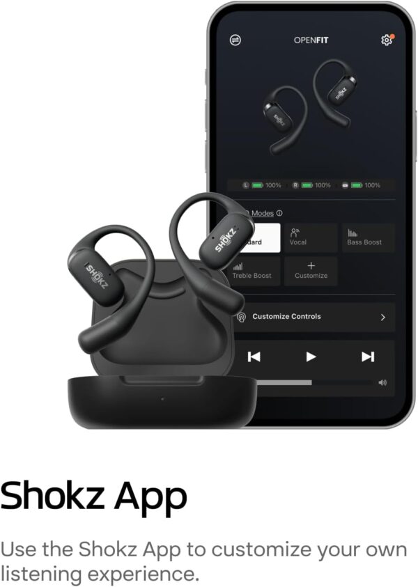 SHOKZ OpenFit - Open-Ear True Wireless Bluetooth Headphones with Microphone, Earbuds with Earhooks, Sweat Resistant, Fast Charging, 28HRS Playtime, Compatible with iPhone & Android, Black - Image 7